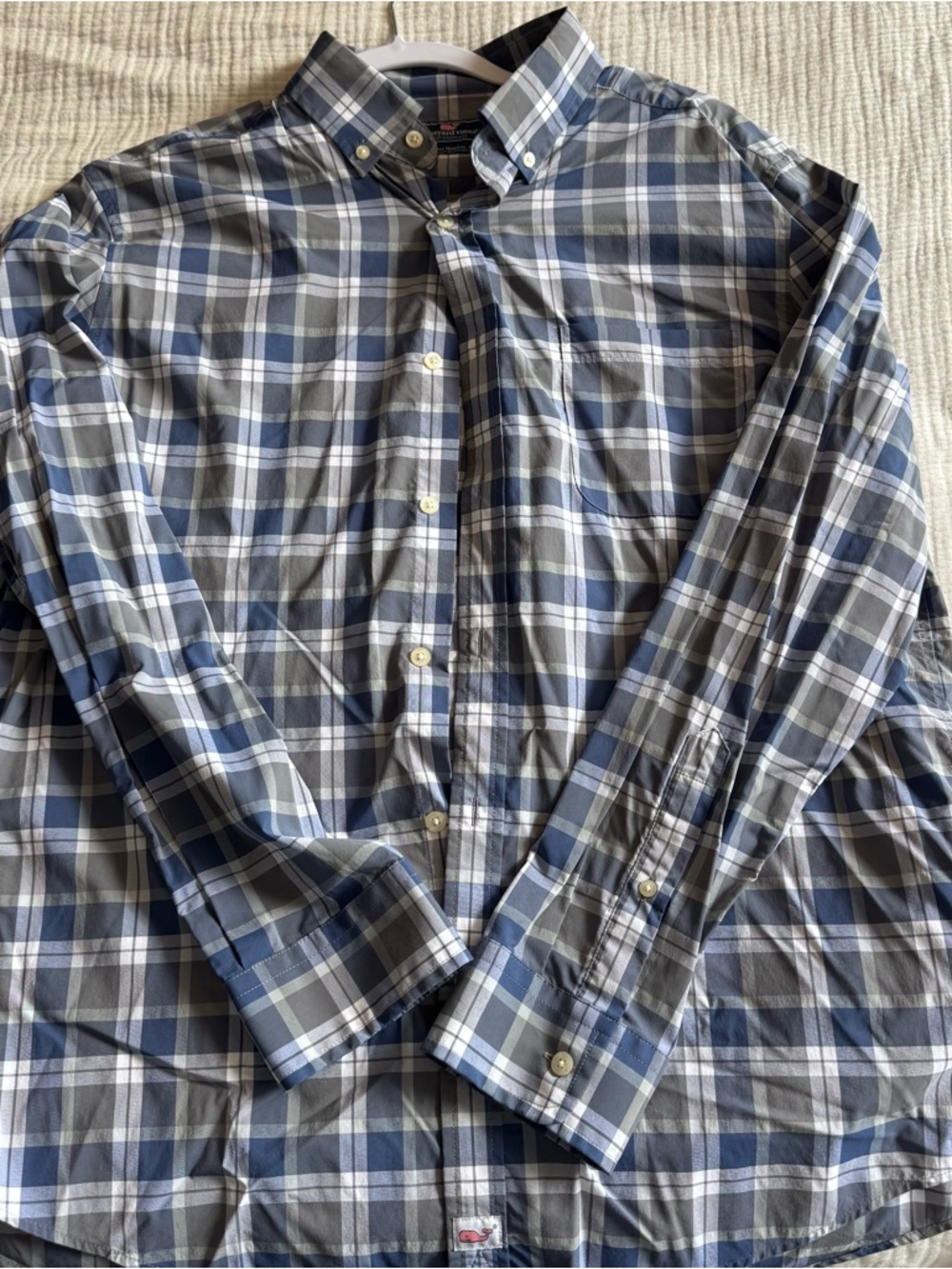 Vineyard Vines Blue and Gray Plaid PerformanceButton-Down Shirt